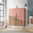 Manhattan Comfort Beekman 4 Shelves Engineered Wood Low Cabinet in Brown/Pink