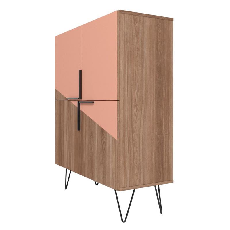 Manhattan Comfort Beekman 4 Shelves Engineered Wood Low Cabinet in Brown/Pink