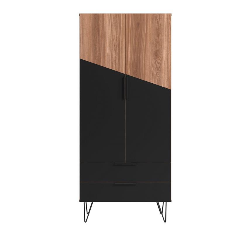 Manhattan Comfort Beekman 6 Shelves Engineered Wood Tall Cabinet in Brown/Black