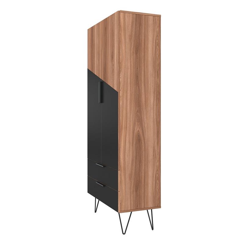 Manhattan Comfort Beekman 6 Shelves Engineered Wood Tall Cabinet in Brown/Black