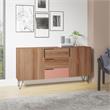 Manhattan Comfort Beekman 4 Shelves Engineered Wood Sideboard in Brown/Pink