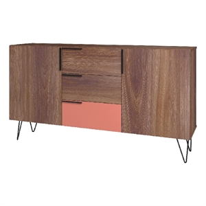 Manhattan Comfort Beekman 4 Shelves Engineered Wood Sideboard in Brown/Pink