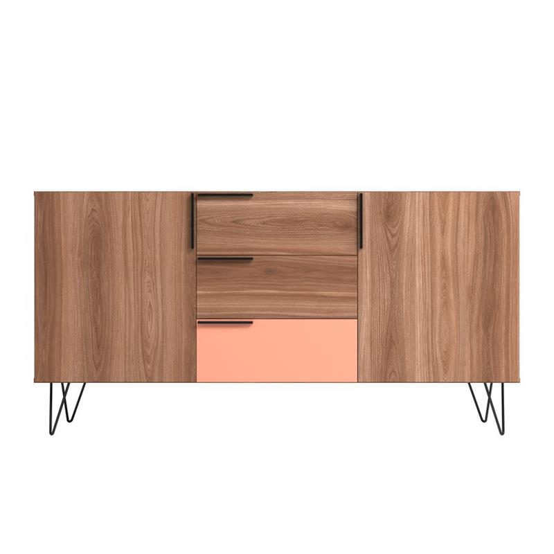 Manhattan Comfort Beekman 4 Shelves Engineered Wood Sideboard in Brown/Pink