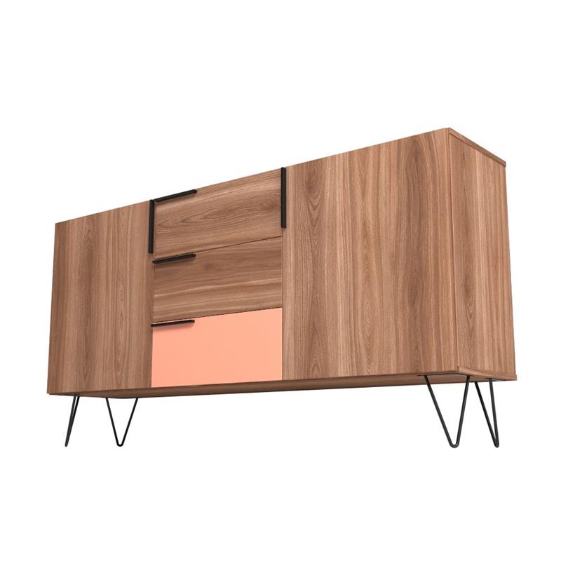 Manhattan Comfort Beekman 4 Shelves Engineered Wood Sideboard in Brown/Pink