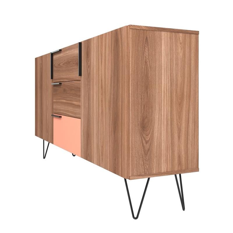Manhattan Comfort Beekman 4 Shelves Engineered Wood Sideboard in Brown/Pink