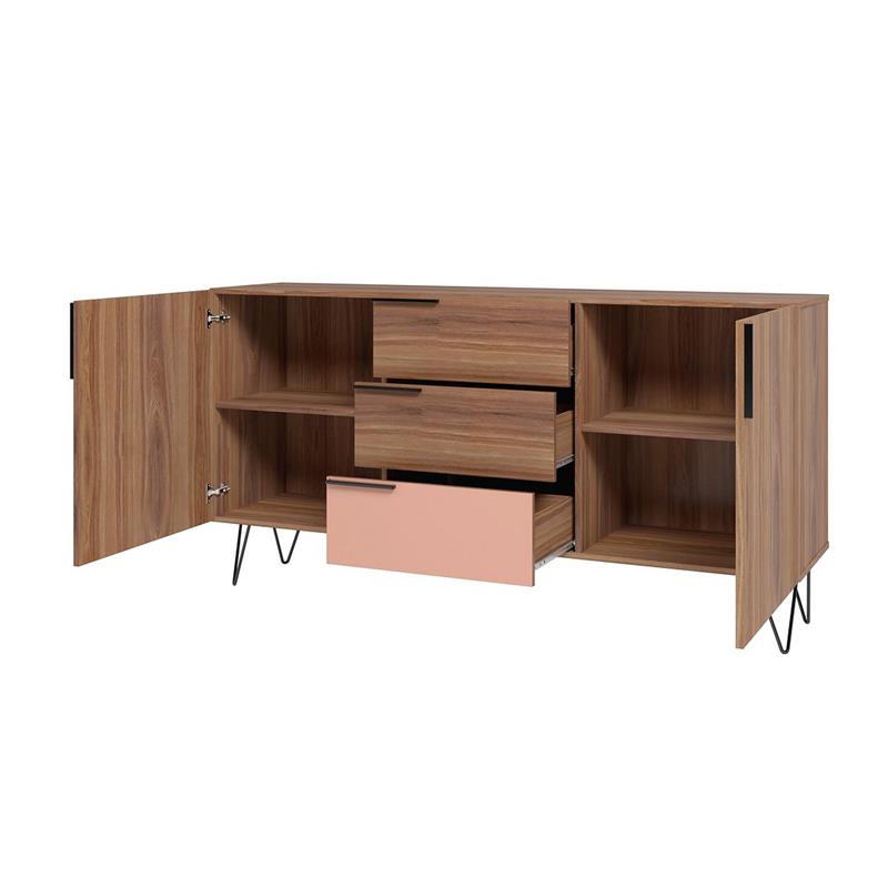 Manhattan Comfort Beekman 4 Shelves Engineered Wood Sideboard in Brown/Pink
