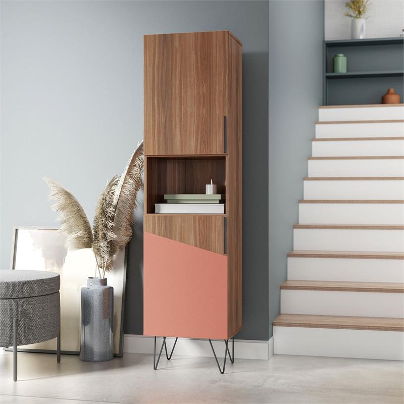 Manhattan Comfort Beekman 5 Shelves Engineered Wood Bookcase in Brown/Pink
