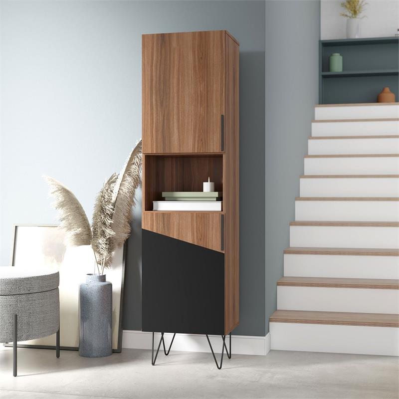 Manhattan Comfort Beekman 5 Shelves Engineered Wood Bookcase in Brown/Black