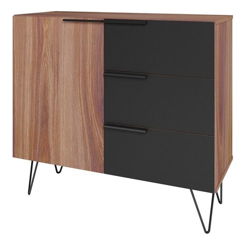 Manhattan Comfort Beekman 2 Shelves Engineered Wood Dresser in Brown/Black