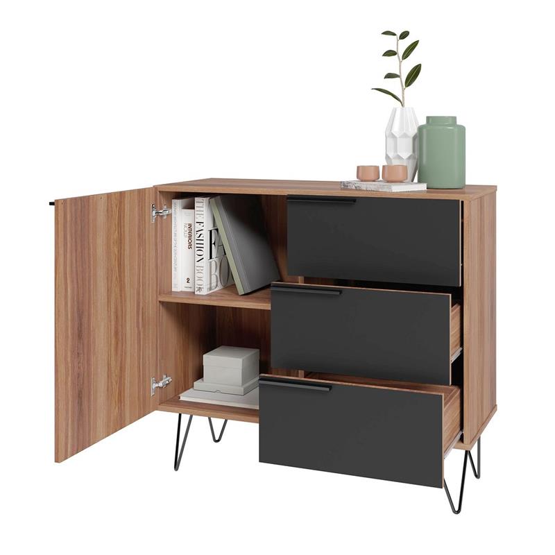 Manhattan Comfort Beekman 2 Shelves Engineered Wood Sideboard in Brown/Black