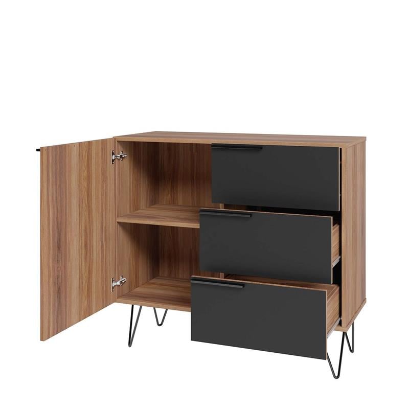 Manhattan Comfort Beekman 2 Shelves Engineered Wood Sideboard in Brown/Black