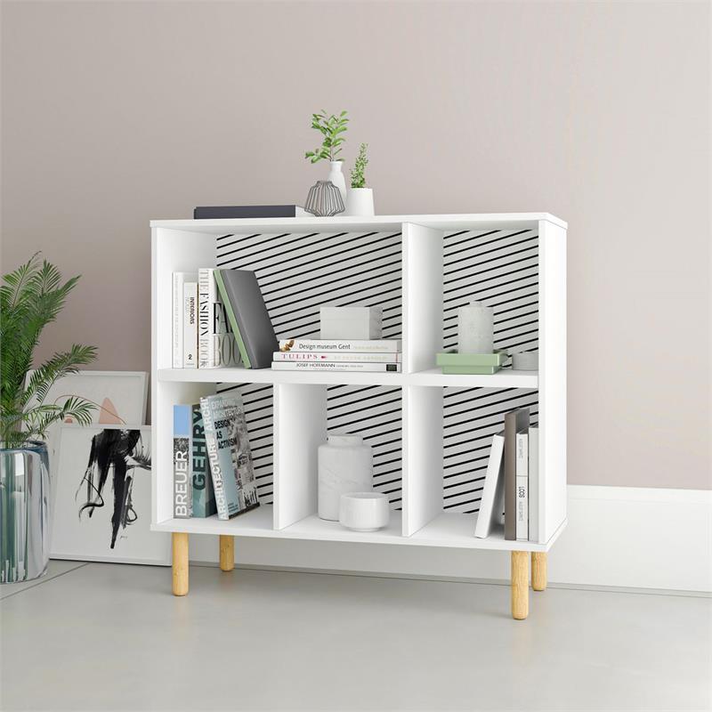 Manhattan Comfort Essex 5 Shelves Engineered Wood Low Bookcase in White