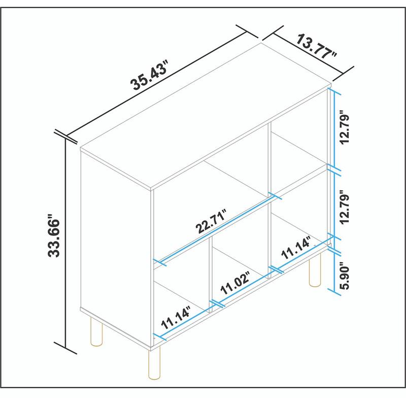 Manhattan Comfort Essex 5 Shelves Engineered Wood Low Bookcase in White