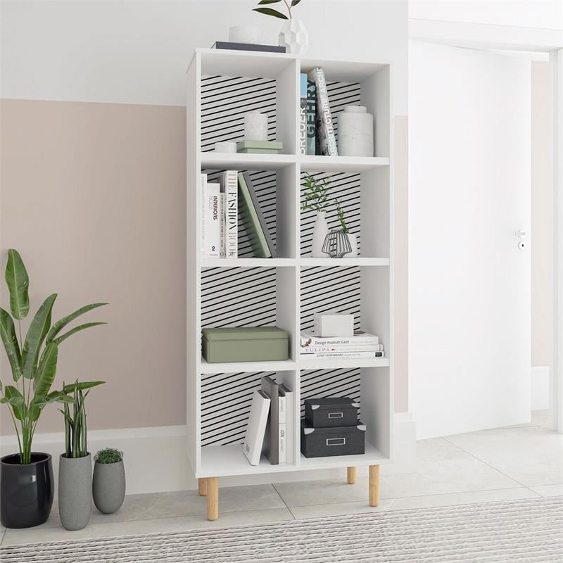 Manhattan Comfort Essex 8 Shelves Wood Double Bookcase in White/Zebra