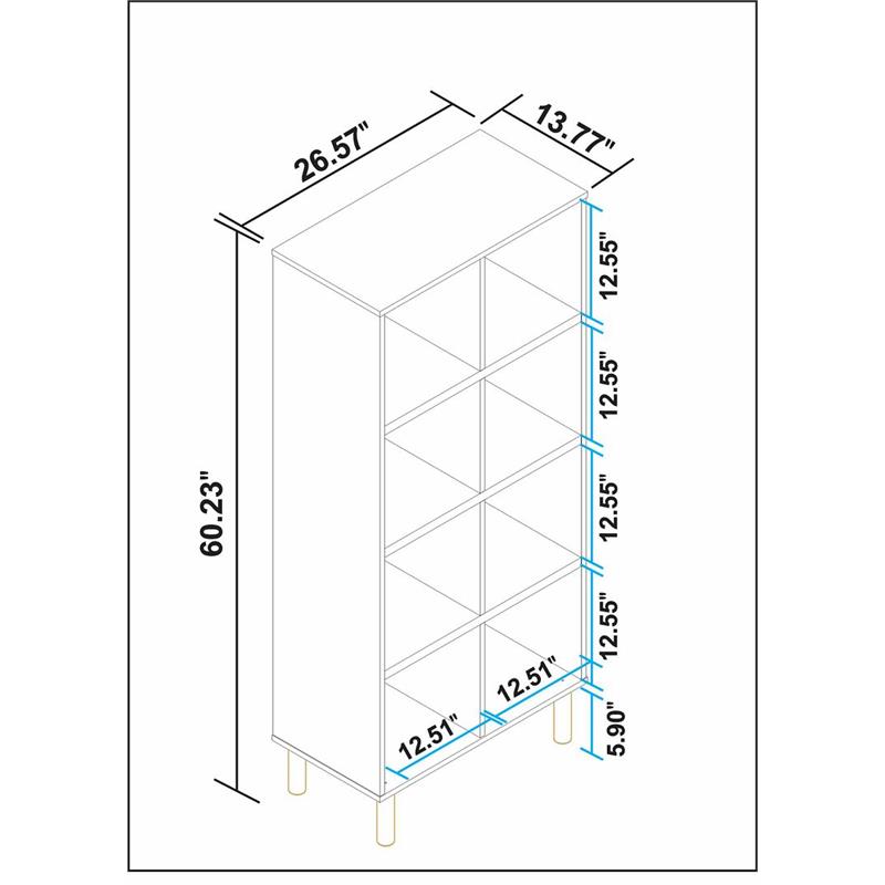 Manhattan Comfort Essex 8 Shelves Wood Double Bookcase in White/Zebra