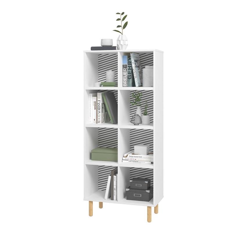 Manhattan Comfort Essex 8 Shelves Wood Double Bookcase in White/Zebra