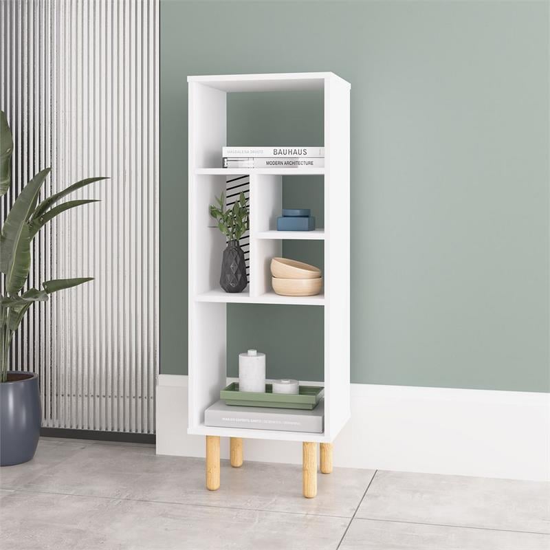 Manhattan Comfort Essex 5 Shelves Engineered Wood Bookcase in White/Zebra