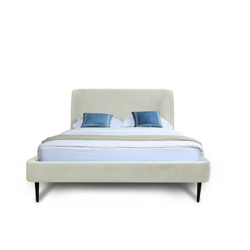 Manhattan Comfort Heather Velvet Queen Bed Frame in Cream/Black