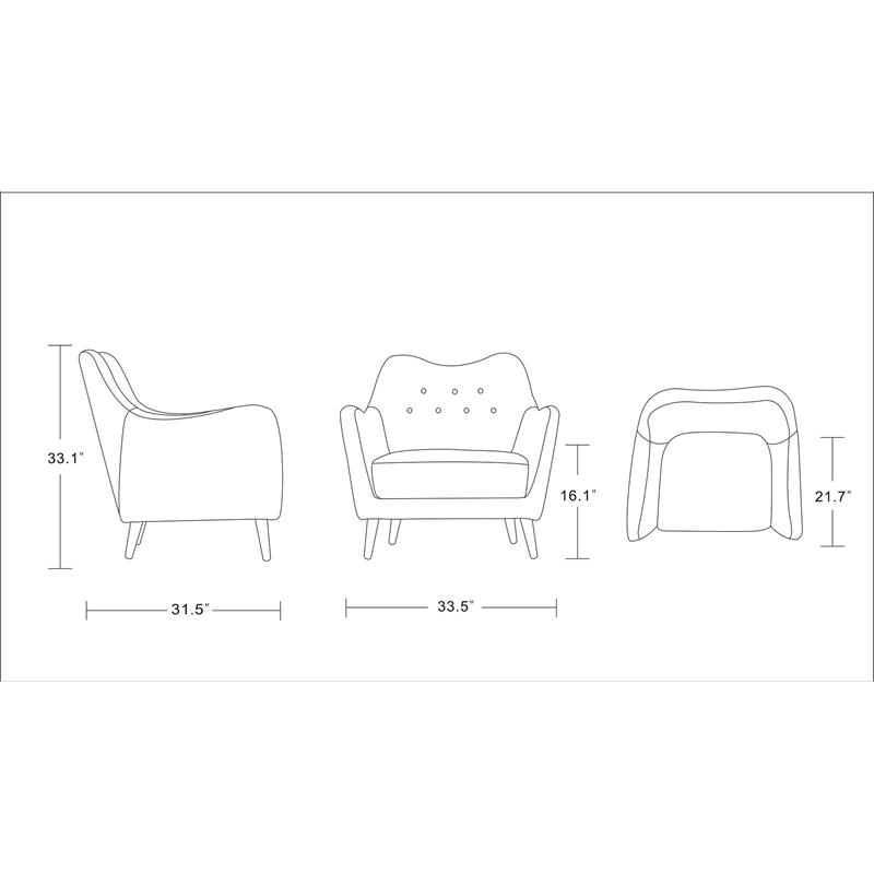 Poet Modern Linen Upholstered Accent Chair Tufted Buttons Light Charcoal Red