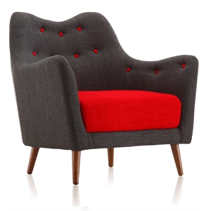 Poet Modern Linen Upholstered Accent Chair Tufted Buttons Light Charcoal Red