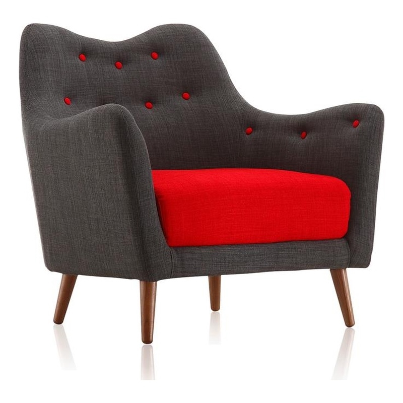 Poet Modern Linen Upholstered Accent Chair Tufted Buttons Light Charcoal Red