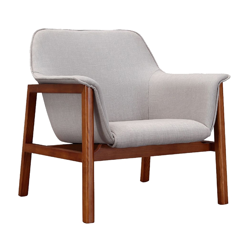 Manhattan Comfort Miller Fabric Upholstered Accent Chair in Gray/Walnut