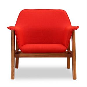 miller burnt orange walnut modern linen weave fabric upholstered accent chair
