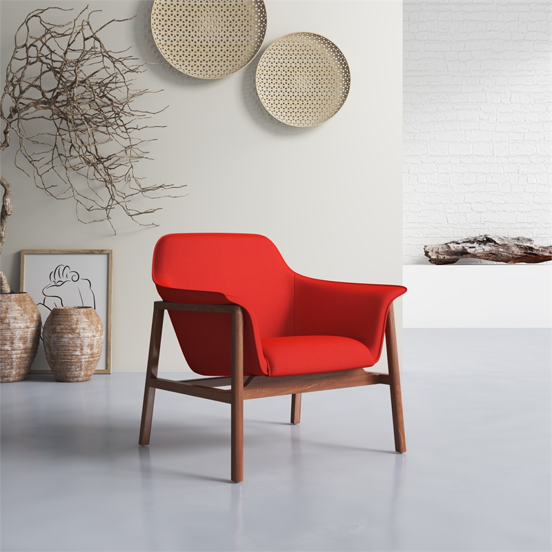 Manhattan Comfort Miller Fabric Upholstered Accent Chair in Burnt Orange/Walnut