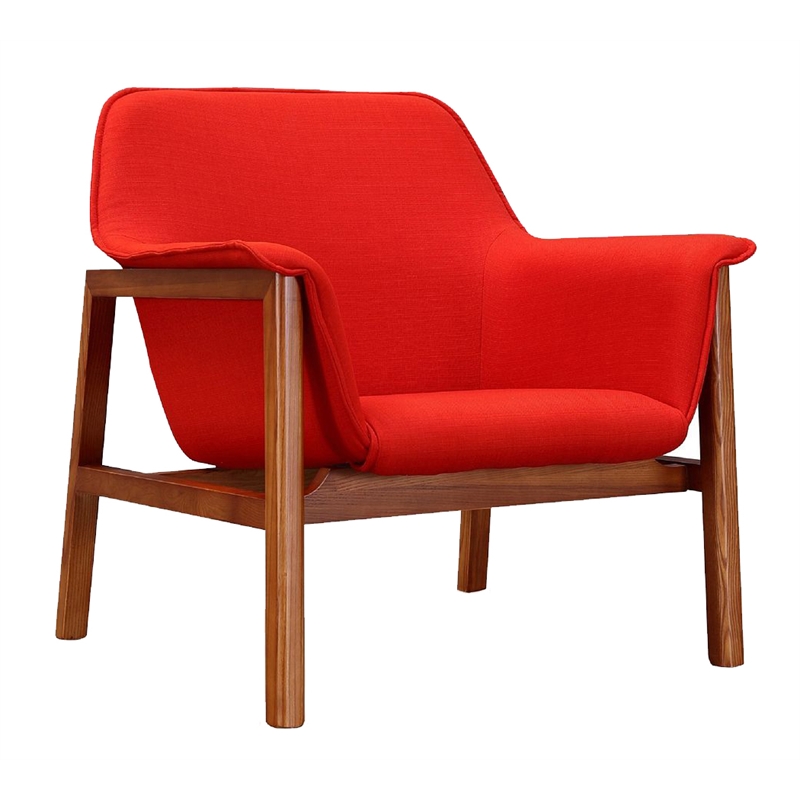 Manhattan Comfort Miller Fabric Upholstered Accent Chair in Burnt Orange/Walnut