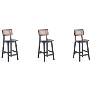 Manhattan Comfort Versailles 25.98&quot Wood Counter Stools in Black (Set of 3)
