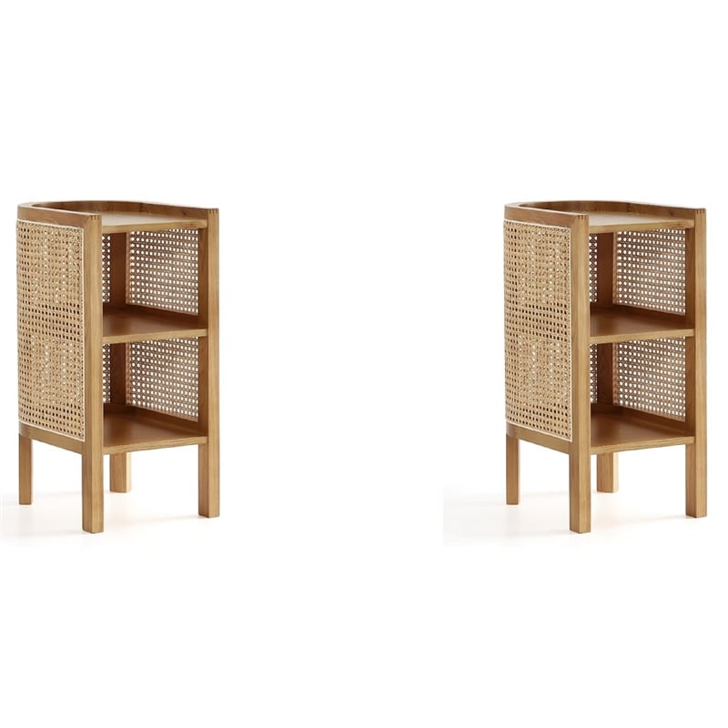 Manhattan Comfort Versailles Wood End Tables in Natural (Set of 2)