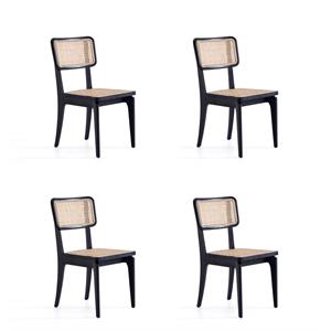 giverny boho chic wood dining chair in black  natural cane  set of 4