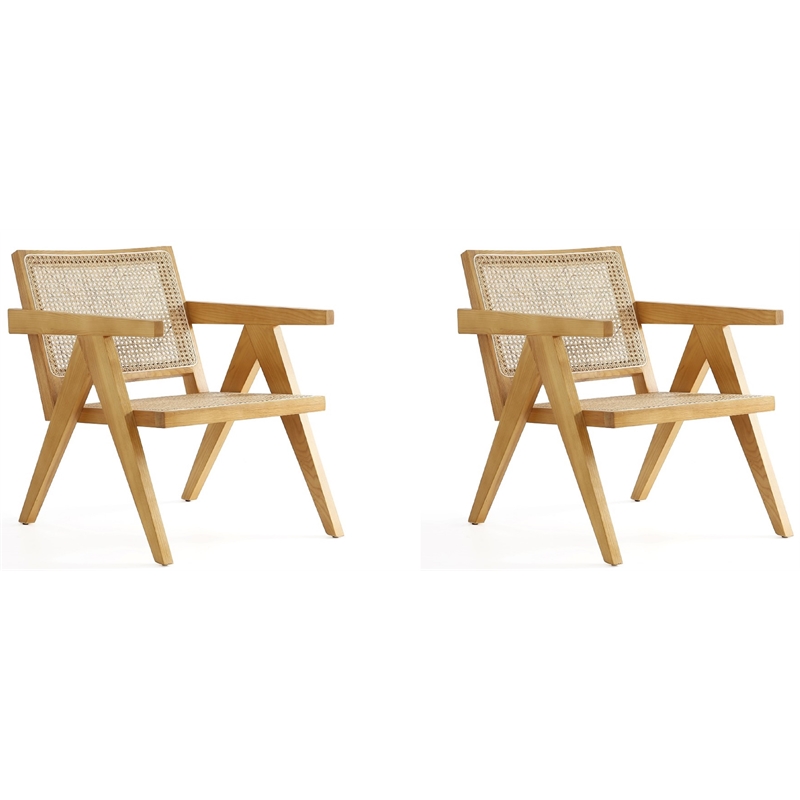Manhattan Comfort Hamlet Wood Accent Chair in Natural (Set of 2)