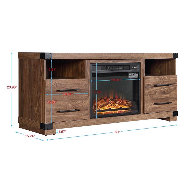 Manhattan Comfort Richmond 2 Shelves Engineered Wood Sleek Fireplace in Brown