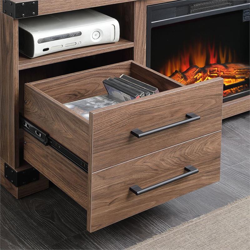 Manhattan Comfort Richmond 2 Shelves Engineered Wood Sleek Fireplace in Brown