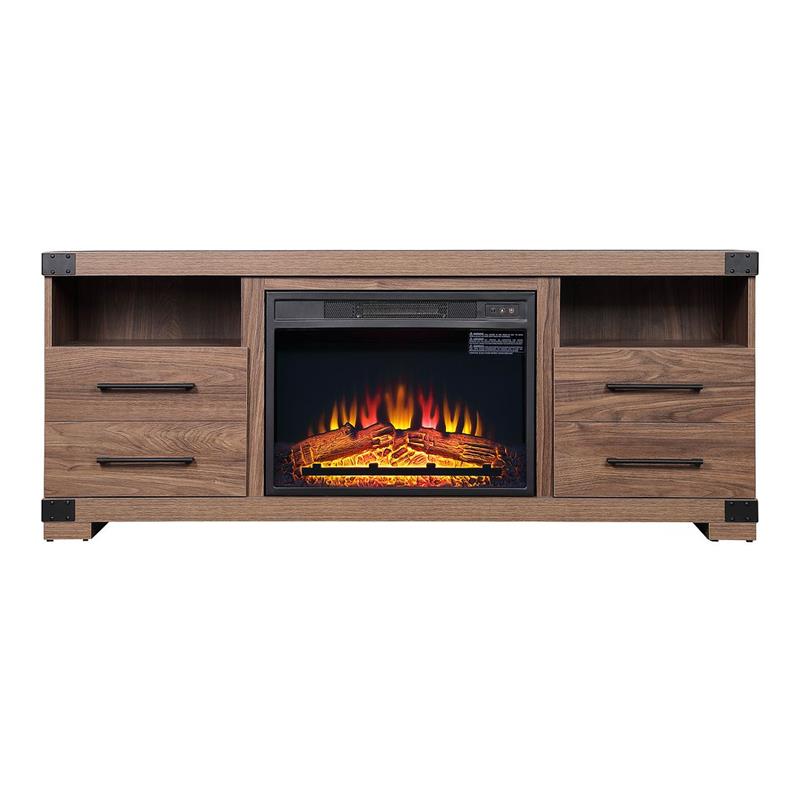 Manhattan Comfort Richmond 2 Shelves Engineered Wood Sleek Fireplace in Brown