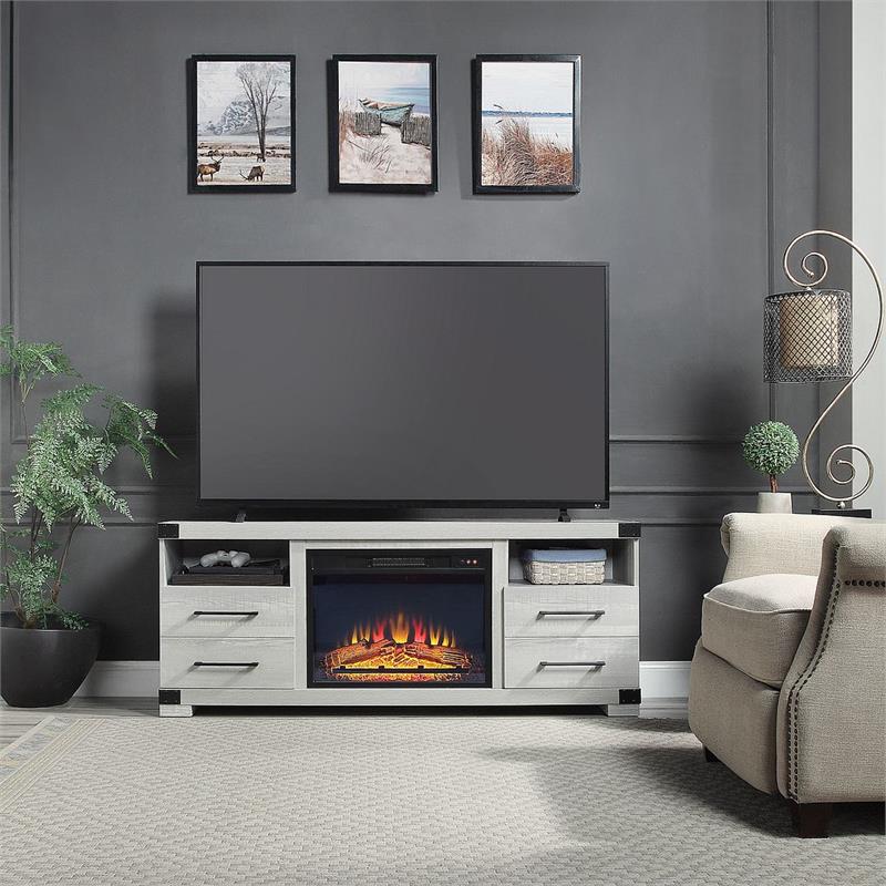 Manhattan Comfort Richmond 2 Shelves Engineered Wood Sleek Fireplace in Gray