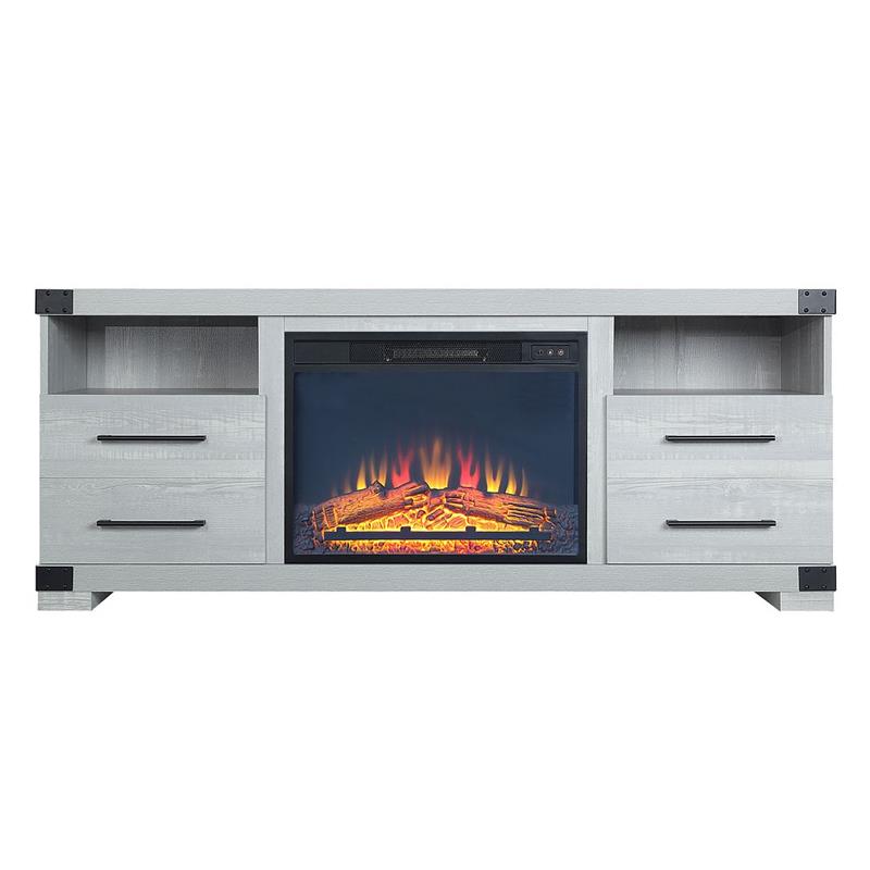 Manhattan Comfort Richmond 2 Shelves Engineered Wood Sleek Fireplace in Gray