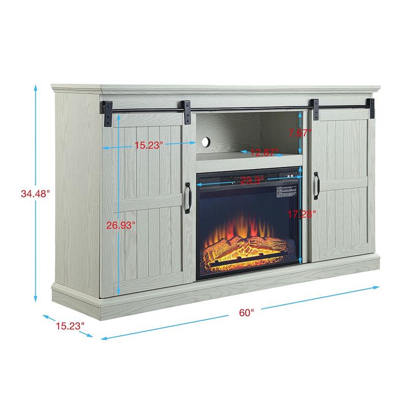 Manhattan Comfort Myrtle Wood Fireplace with Media Wire Management in Cream