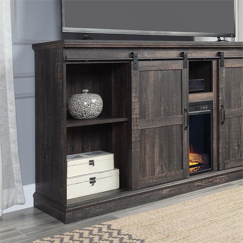 Manhattan Comfort Myrtle Wood Fireplace with Media Wire Management in Brown