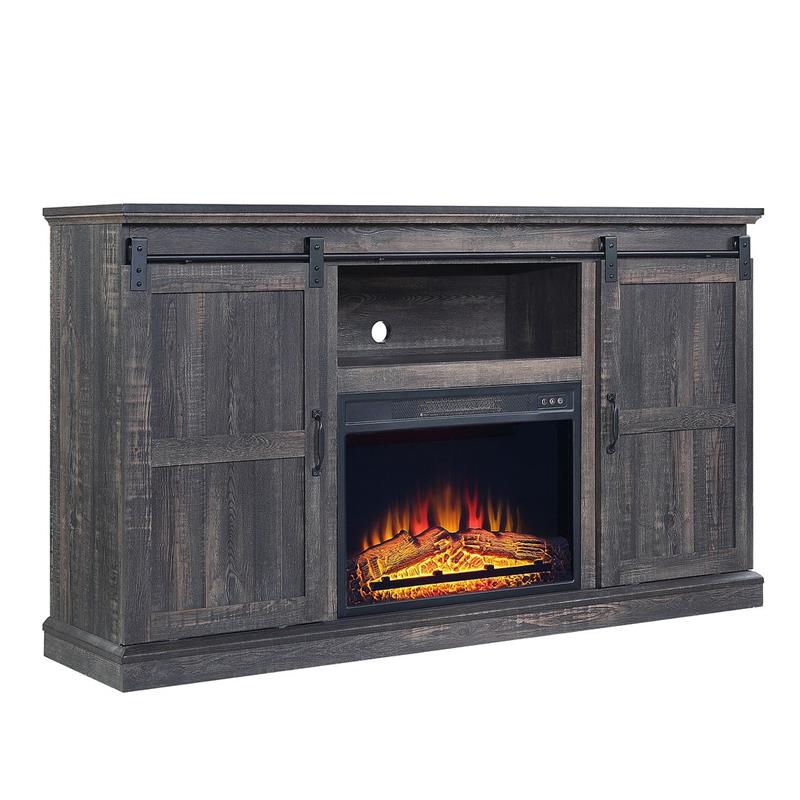 Manhattan Comfort Myrtle Wood Fireplace with Media Wire Management in Brown