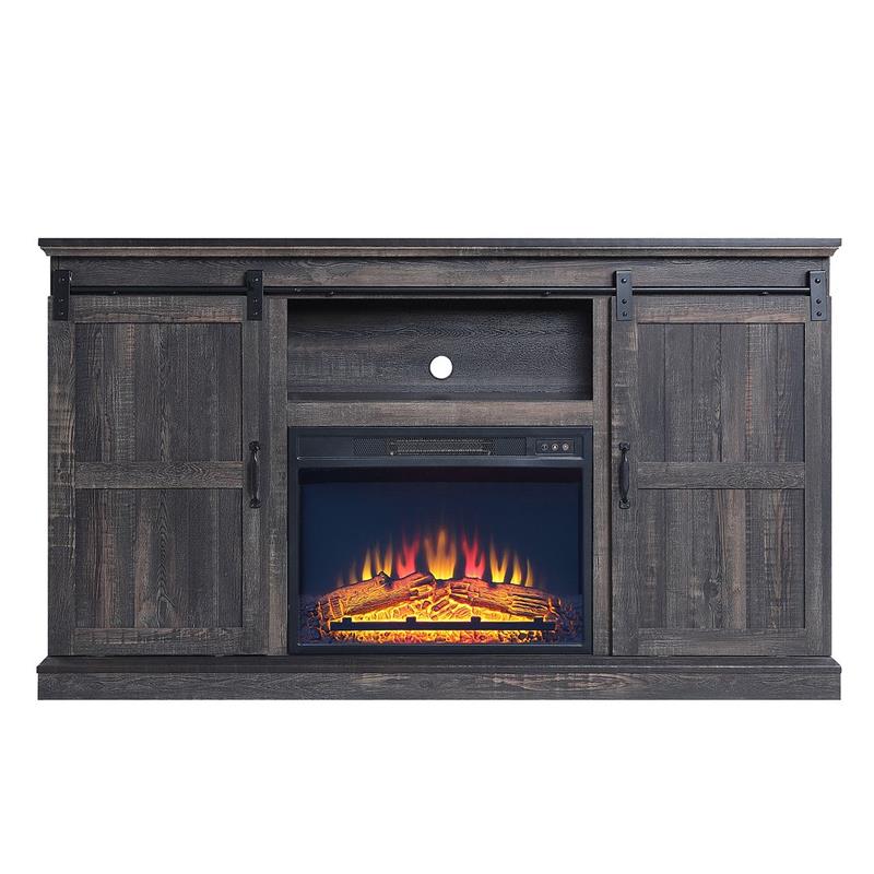 Manhattan Comfort Myrtle Wood Fireplace with Media Wire Management in Brown