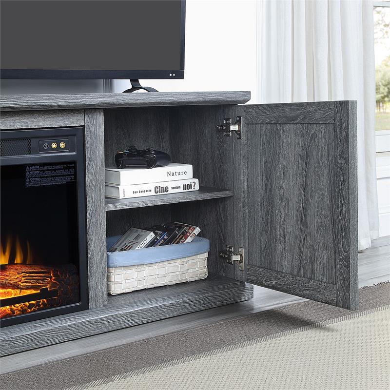 Manhattan Comfort Franklin 2 Sliding Door Wood Fireplace TV Stand in Gray