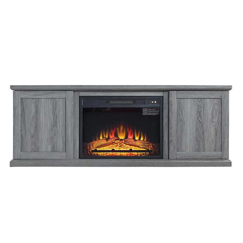 Manhattan Comfort Franklin 2 Sliding Door Wood Fireplace TV Stand in Gray