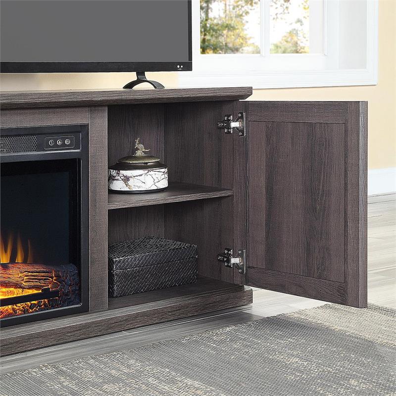 Manhattan Comfort Franklin 2 Sliding Door Wood Fireplace TV Stand in Brown