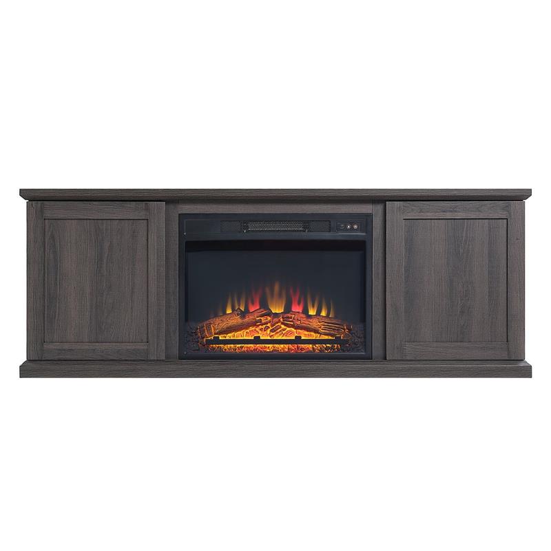 Manhattan Comfort Franklin 2 Sliding Door Wood Fireplace TV Stand in Brown