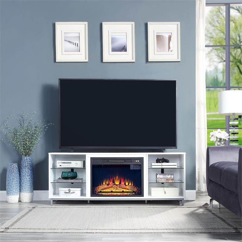 Manhattan Comfort Brighton Wood Fireplace with Media Wire Management in White