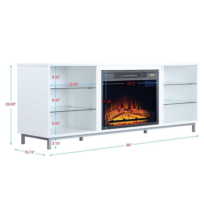 Manhattan Comfort Brighton Wood Fireplace with Media Wire Management in White