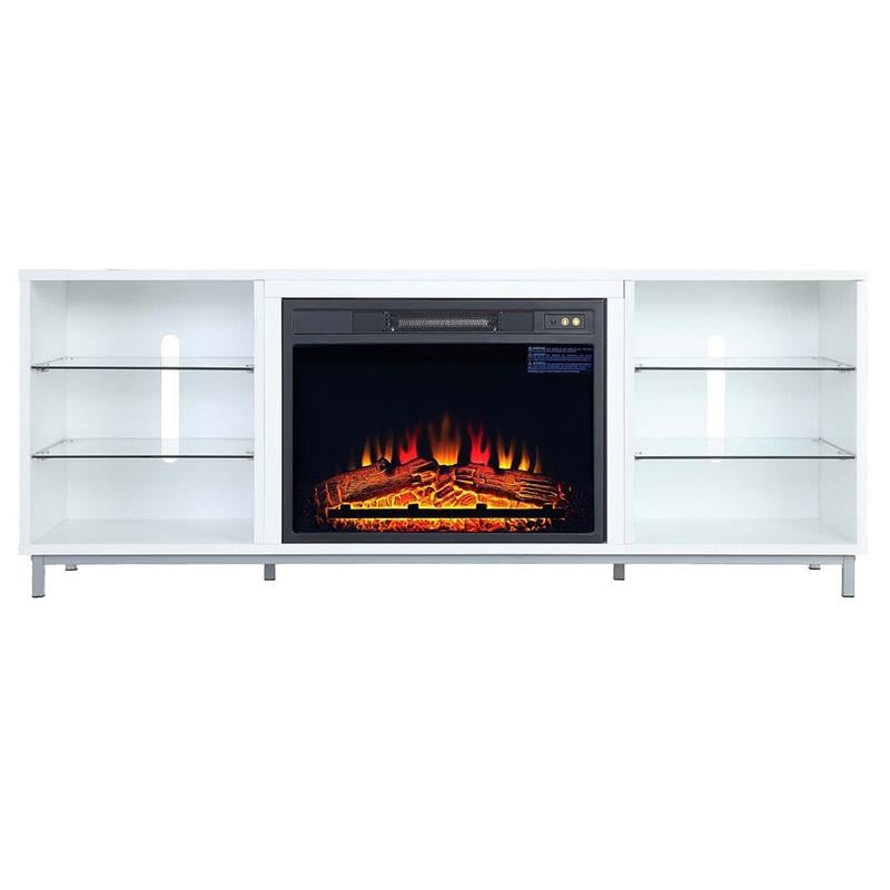 Manhattan Comfort Brighton Wood Fireplace with Media Wire Management in White