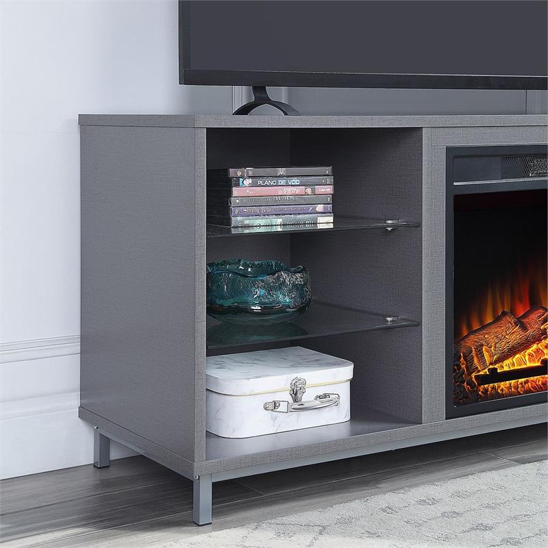 Manhattan Comfort Brighton Wood Fireplace with Media Wire Management in Gray